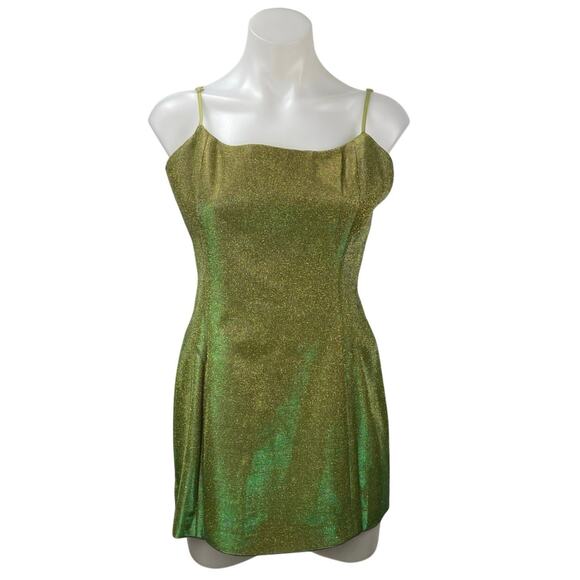 SLA The Label Green Metallic Glittered Sleeveless Cami Camisole Mini Dress Sz M - Picture 1 of 6